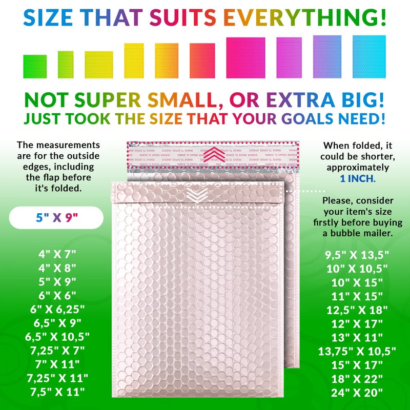 ABC PACK & SUPPLY Rose Gold Metallic Bubble Mailers, 5 x 9 Inches. Pack of 25 Metallic Bubble Envelope Mailer. Padded Envelopes Waterproof. Opaque Self Seal Mailers for Cosmetics - Image 4